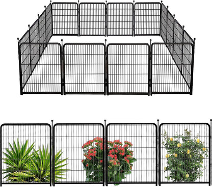 Doorless 48 in(H) Decorative Garden Fence and Borders, 12 Panels Total 26.6 Ft(L), Outdoor Dog Fence, Fencing for Garden Beds, Dog Play Pen Outdoor, Flower Bed Fencing, Black
