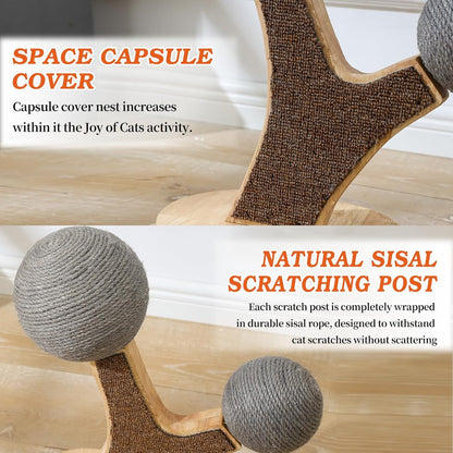 Tree-Shaped Cat Scratching Post with Vertical Cat Scratcher, Interactive Toy Balls, Handmade Cat Furniture with Natural Materials, Cute Kitten Scratch Post, Easy-to-Clean