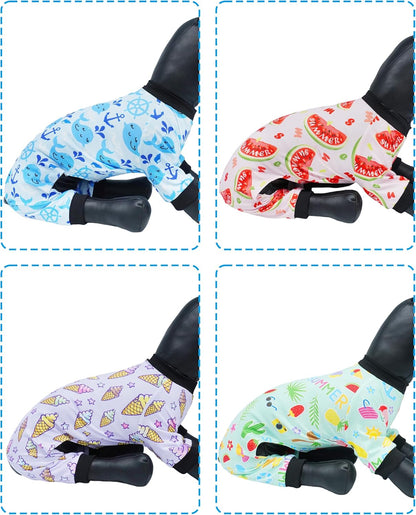 PET SHOW 4 Pack Dog Pajamas for Small Medium Dogs Girl Boy Watermelon Soft Stretchy PJs Whale Ice Cream Jumpsuit Dog Floral Onesies Outfits with Sleeve Pets Breathable Summer Clothes Costume XL