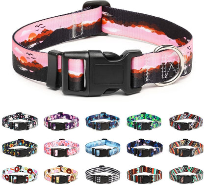 Mercano Adjustable Dog Collar - Special Design Patterns, Soft Nylon Comfortable Durable Pet Collar for Small Medium Large Dogs (XS, Sunset)