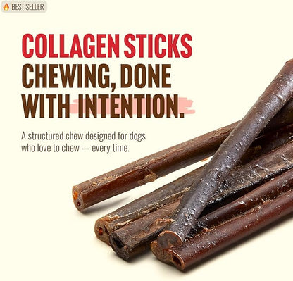 Natural Farm Odor-Free Bully Coated Gourmet Collagen Sticks (6 Inch, 10 Pack), Real Bully Beef Coated, 95% Natural Collagen, Supports Healthy Joints, Skin & Coat - Best for Small & Medium Dogs