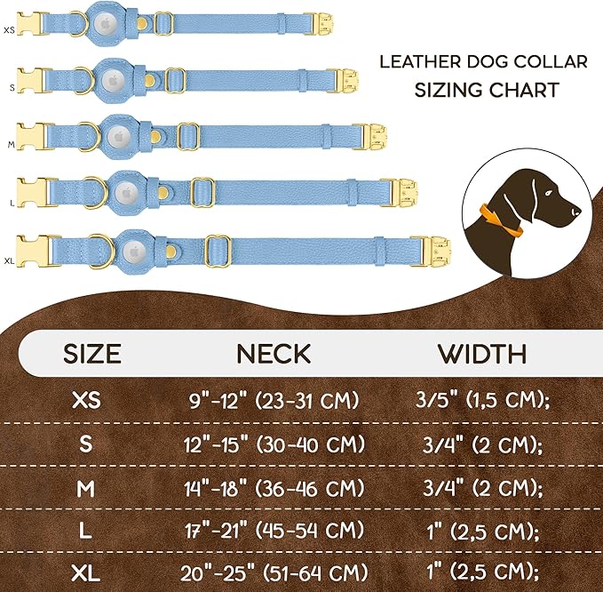 Leather Airtag Dog Collar - Soft Tracking Dog Collar with Apple AirTag Holder and Metal Buckle - Safety GPS Pet Collars for Small Medium Large Dogs Puppy Pink Red (Cornflower, XL, 20"-25" Neck Fit)
