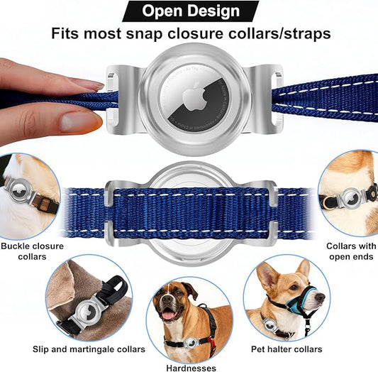 SANKALA Airtag Dog Collar Holder, Chew-Proof Stainless Steel & Waterproof Airtag Holder, Slide-On Opening Design, Fits Snap Closure Collars, Full Coverage Protective Case (Medium, 1 Pack)