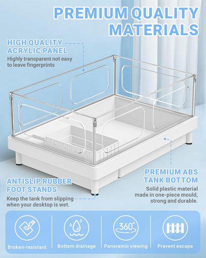 Small Turtle Tank with Filter, Acrylic Turtle Tank Starter Kit, Reptile Habitat and Terrarium with Multi-Functional Areas for Tortoise,Crab,Crayfish,Small Reptile. (Tank+Filter) - Pawvie