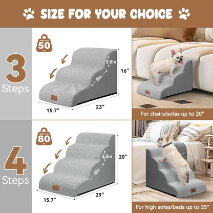 Dog Ramp and Stair for Bed 16" H-20 H,3-Step Cat Stair for Sofa and Chair,4-Step Dog Ramp for High Bed and Window,Durable Nonslip Fabric Cover for Indoor (Light Grey-20 H, Pet Friendly, 4) - Pawvie