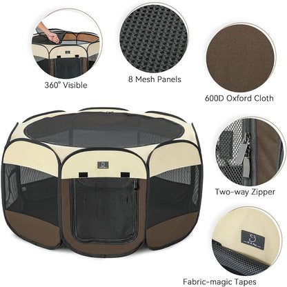 A4Pet Puppy Playpen, 39.5” Pet Playpen with Bowl, Suitable for Puppies, Kittens, and Small Animals, Removable Zipper & Mesh Panel(16”W × 10”H)