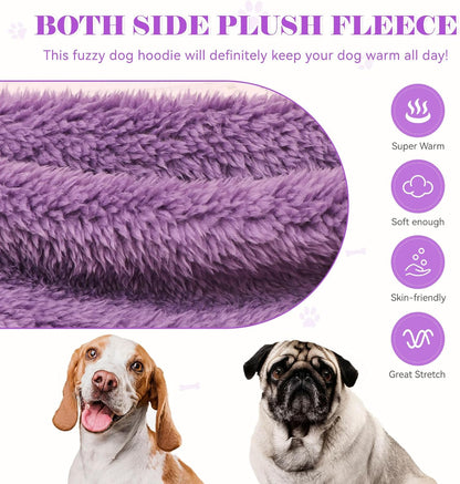Fuzzy Dog Sweaters for Large Dogs Dog Hoodie Soft Double-Sided Plush Fleece Pet Sweater Pet Clothes Coats Hoodie Sherpa Hooded Sweatshirt(Purple-XL)