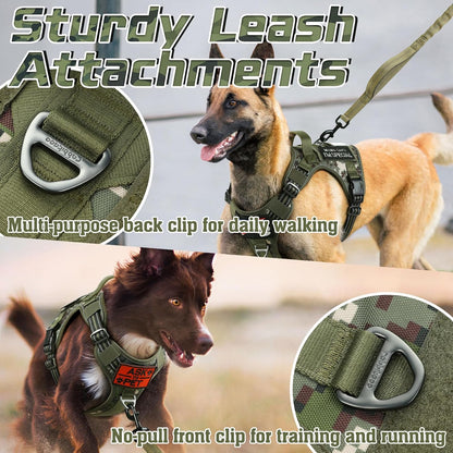 rabbitgoo Tactical Dog Harness for Small Dogs, No Pull Military Service Vest with Handle & Molle, Easy Control for Training Walking, Adjustable Reflective Straps, Green camo, S