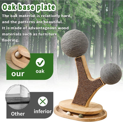 Tree-Shaped Cat Scratching Post with Vertical Cat Scratcher, Interactive Toy Balls, Handmade Cat Furniture with Natural Materials, Cute Kitten Scratch Post, Easy-to-Clean