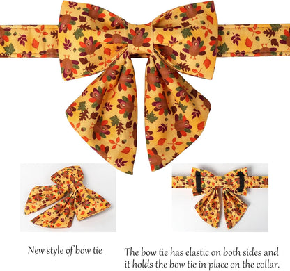 Lionet Paws Thanksgiving Day Dog Collar with Bowtie, Dogs Sailor Bow Collar with Metal Buckle for Dogs, Adjustable Comfortable Dog Collars Girl, XL, Neck 16-26 in