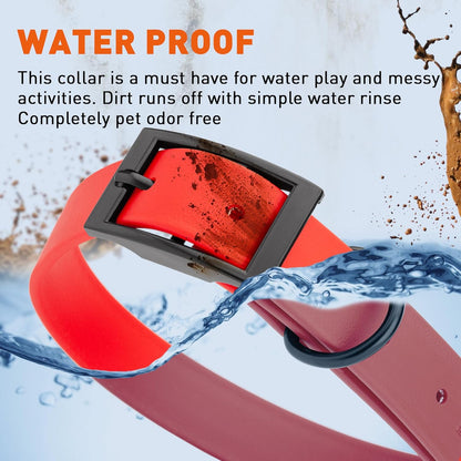 Dogline Biothane Waterproof Dog Collar Strong Coated Nylon Webbing with Black Hardware Odor- Proof for Easy Care Easy to Clean High Performance Fits Small Medium or Large Dogs, Cherry Red