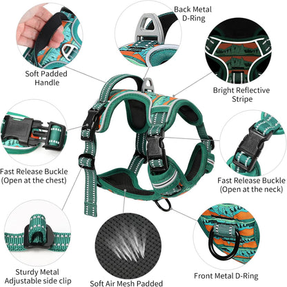 Timos No Pull Dog Harness,No Choke Front Clip Dog Reflective Harness,Adjustable Soft Padded Pet Vest with Easy Control Handle for X-Large Dogs,Wilderness,XL