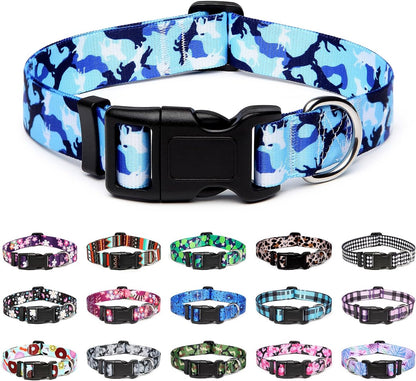 Mercano Adjustable Dog Collar - Special Design Patterns, Soft Nylon Comfortable Durable Pet Collar for Small Medium Large Dogs (XS, Dog Camouflage Blue)