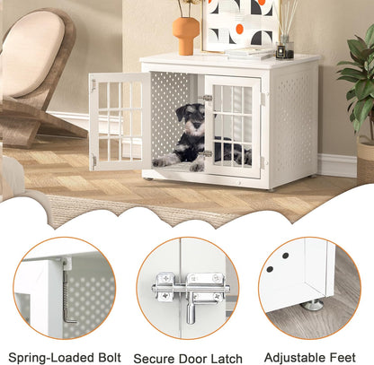 26" Heavy Duty Dog Crate Furniture for Small Dogs, Metal Kennel for High Anxiety Dogs, Chew Proof Pet Cage Indoor, Decorative Dog Kennel End Table, White