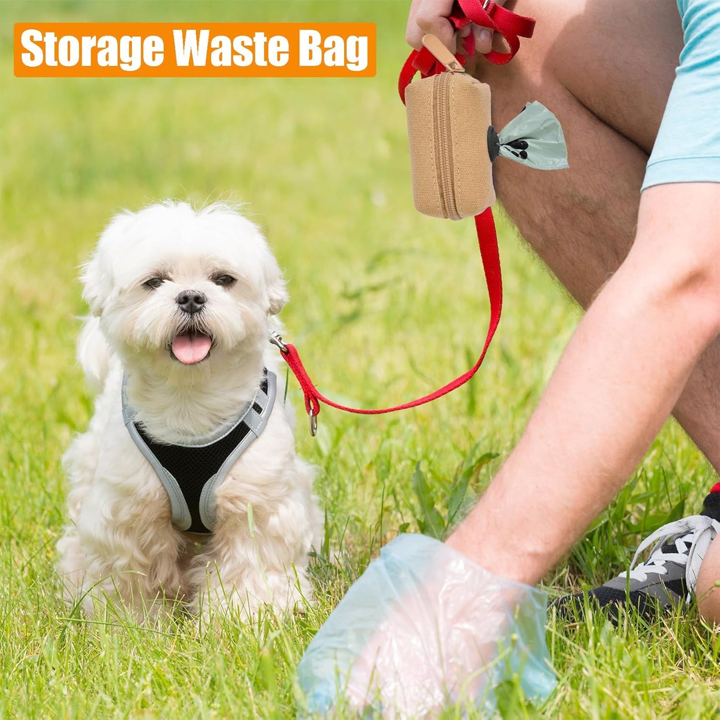 Dog Waste Bag Dispenser Pet Poop Bag Dispenser for Leash Accessory dog Poop Bag Holders Fits Dog Leash Include Hand Free Holder, Khaki, No-KaqiXB