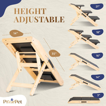Dog Steps for Bed & Couch 2-in-1 Dog Stairs/Ramp - Height Adjustable Dog Ramp for Couch 7” - 20” - Pet Stairs, Dog Stairs for Small Dogs - Easy to Move Pet Steps with Landing Platform, Natural - Pawvie