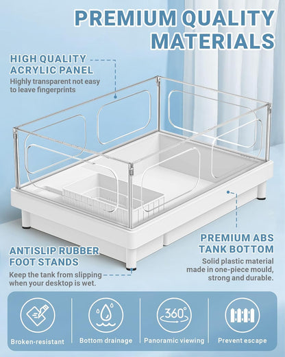 GOZILLA Small Turtle Tank Kit(Tank+Lamp+Filter), Acrylic Turtle Starter Kit with Adjustable Lamp, Reptile Habitat and Terrarium with Multi-Functional Areas for Small Reptiles. (White Kit) - Pawvie