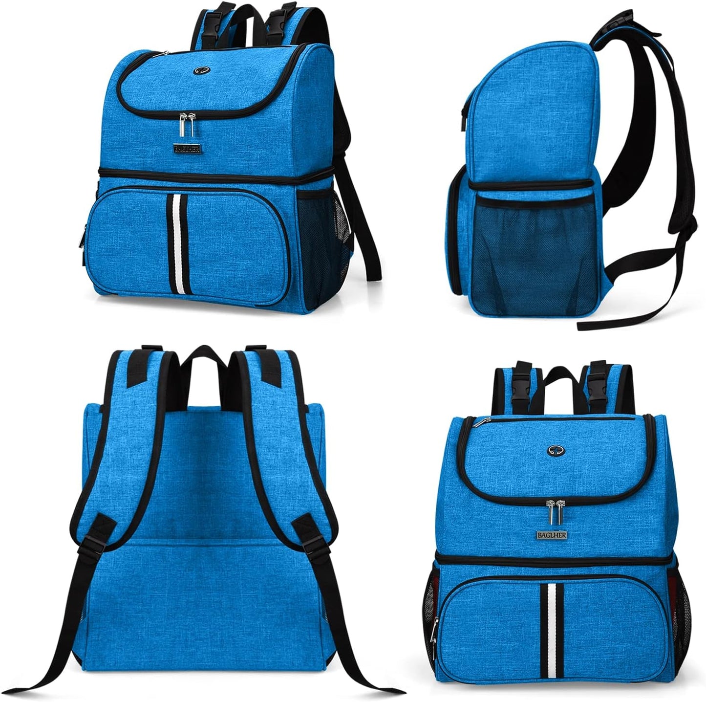 BAGLHER Pet Travel Bag, Double-Layer Pet Supplies Backpack (for All Pet Travel Supplies), Pet Travel Backpack with 2 Silicone Collapsible Bowls and 2 Food Baskets Blue - Pawvie