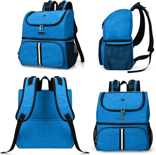 BAGLHER Pet Travel Bag, Double-Layer Pet Supplies Backpack (for All Pet Travel Supplies), Pet Travel Backpack with 2 Silicone Collapsible Bowls and 2 Food Baskets Blue - Pawvie