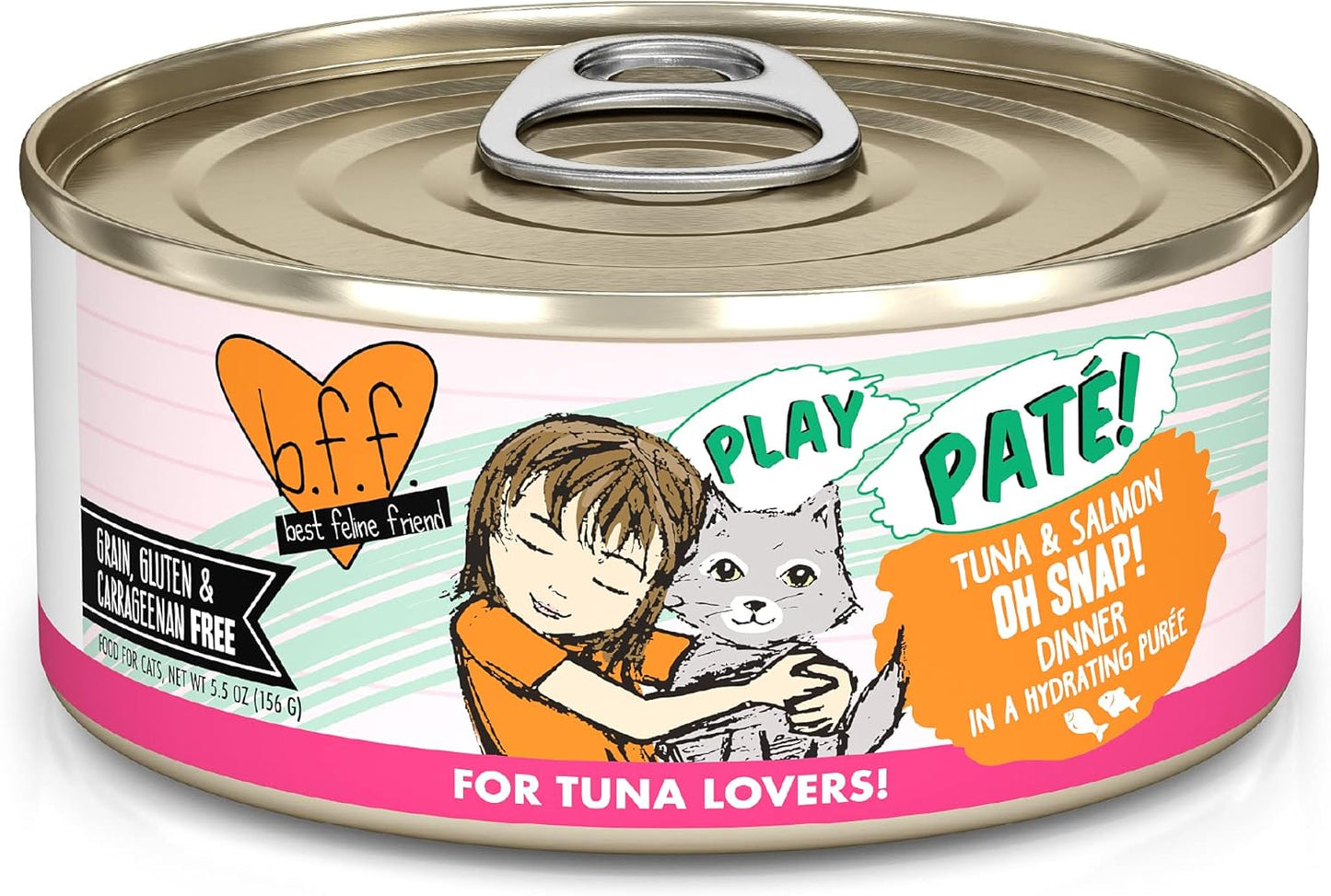 Weruva B.F.F. Play - Best Feline Friend Paté Lovers, Aw Yeah!, Tuna & Salmon Oh Snap! with Tuna & Salmon, 5.5oz Can (Pack of 8)