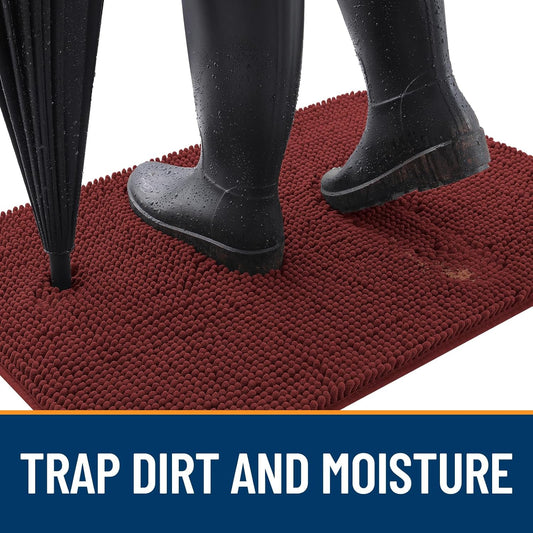 OLANLY Dog Door Mat for Muddy Paws 44x24, Absorbs Moisture and Dirt, Absorbent Non-Slip Washable Doormat, Quick Dry Chenille Mud Mat, Entry Indoor Entryway Carpet for Inside Floor, Caramel Russet