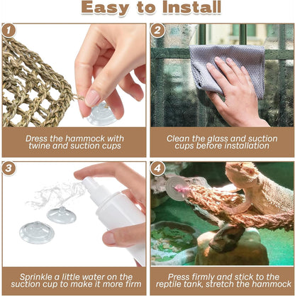 kathson Bearded Dragon Hammock, Natural Seagrass Reptile Hammock, Reptile Lounger Bearded Dragon Tank Accessories for Chameleons, Lizards, Geckos, Snakes, Lguana Reptiles, Geckos (29.52 x 7.08 inches)