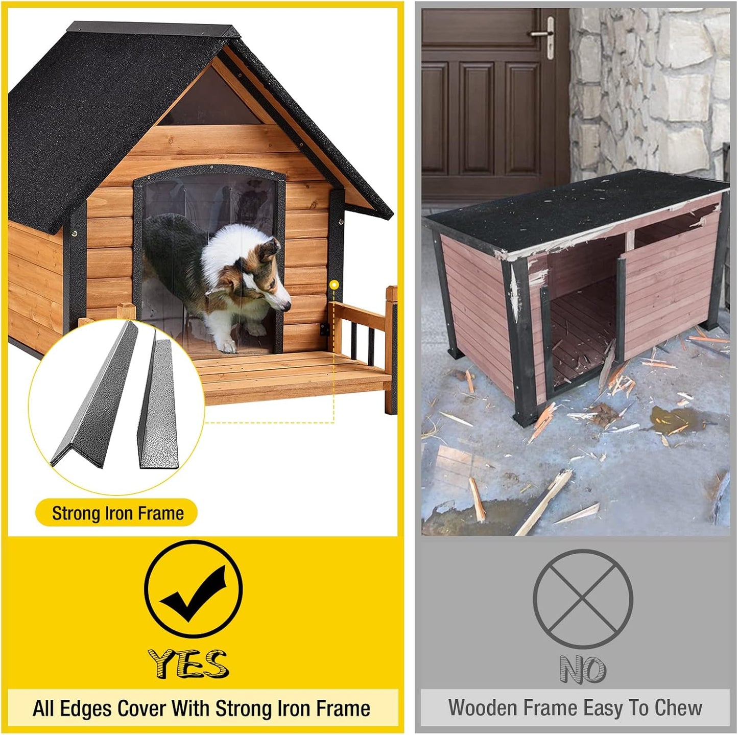 Outdoor Dog House, Waterproof Puppy Shelter Indoor Doghouse with Elevated Floor, Anti-Bite Design Dog Home for Small Medium Dogs with Porch - Pawvie
