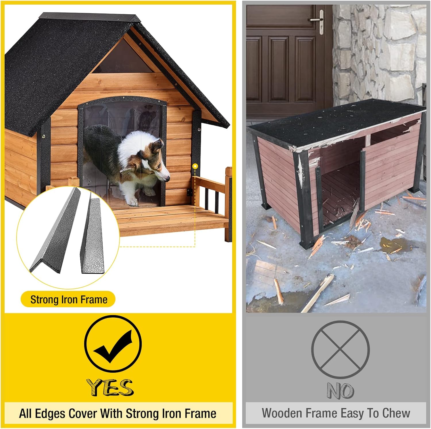 Outdoor Dog House, Waterproof Puppy Shelter Indoor Doghouse with Elevated Floor, Anti-Bite Design Dog Home for Small Medium Dogs with Porch - Pawvie