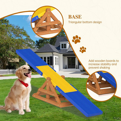 95" Wooden Dog Seesaw, Dogs Agility Course Backyard Set for Training and Exercise - Outdoor Big Dog Agility Equipment Practice See Saw