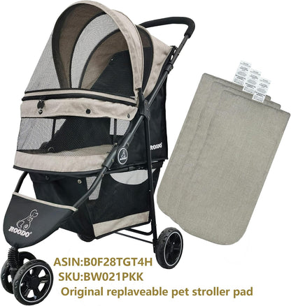 ROODO Pet Stroller Inner Pad for Exclusive Use,Original,Replaceable,Easy to Clean,Set of 3 pc(Khaki) - Pawvie
