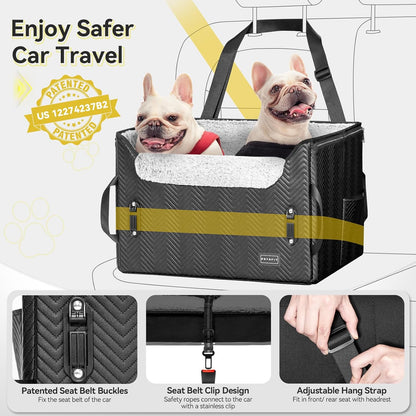 PETSFIT Dog Car Seat Medium Sized Dog, Waterproof PU Leather Dog Seat for Car with Patented Safe Buckles, 2 Clip-On Safety Leashes, Suitable for 2 Small Dogs (Medium, Black) - Pawvie