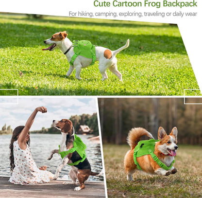 IDOMIK Dog Backpack Harness, No-Pull Dog Backpack with D-Ring for Small Medium Dogs, Cute Self Carrier Backpack for Dogs to Wear, Adjustable Doggy Backpacks for Traveling Camping Hiking, Frog, M