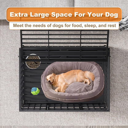 42 Inch Heavy Duty Dog Crate with Wheels,Indestructible Escape-Proof Dog Kennel with Locking Latch and Double Door,Extra Large XL XXL Crate Indoor for Large and Medium Dog with Removable Tray