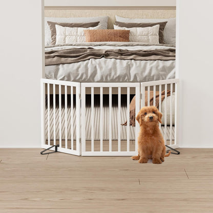 White 18-55" Wide Pet Gate, Bamboo Dog Gate for Stair, Foldable Dog Gates for Doorways House, Freestanding Pet Gates 24inches Tall, Doogie Puppy Gate Fences Indoor