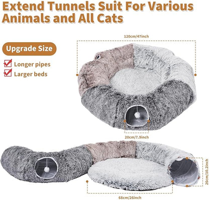 Odoland Large Cats Tunnels for Indoor Cats Fluffy Warm Cat Bed and Detachable Cave Tunnels with 20 Pet Toys, Donut Tunnel and Variety Kitten Toy Set for Chewing Playing