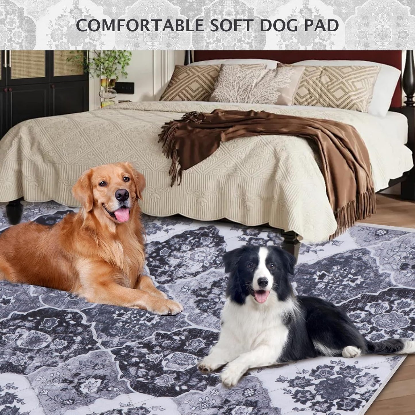 IEUUMLER Washable Pee Pads for Dogs, 2 Pack Reusable Pee Pads for Dogs Non-Slip Grip, Super Absorbent Waterproof Puppy Pads for Potty Training, Playpen, Crate, Whelping Box EU011 Black Grey, 24x18