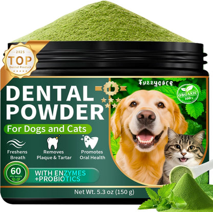 Dog Dental Powder, Dog Teeth Cleaning Powder with Natural Herbal Blend & Postbiotics, Dog Teeth Cleaning, Targets Tartar & Reduces Plaque & Bad Breath for Dogs & Cats, Mint -150Grams