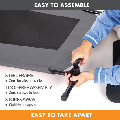 K&H Pet Products Outdoor Elevated Dog Cot, Breathable Cooling Elevated Cot Hammock Pet Bed for Medium Dogs, Washable Mesh Cover, Raised Metal Frame, Collapsible, Portable - Medium 32 X 25in Gray