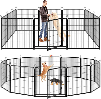 Dog Playpen Outdoor Extra Wide 12 Panels Heavy Duty Dog Fence 32" Height Anti-Rust with Doors Portable for RV Camping Yard, Total 32FT, 79 Sq.ft, Snowy Black