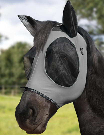 Harrison Howard Horse Fly Mask with Forelock Opening Stretch Breathable and Comfortable for Horses UV -Protection Grey M
