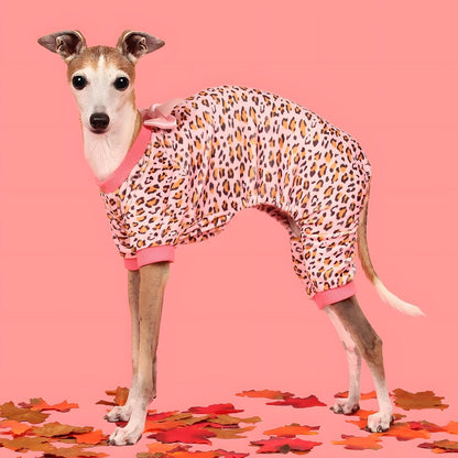 Fitwarm Leopard Dog Pajamas, Fleece Dog Clothes for Small Dogs Girl with Legs, Pet Onesie, Cat Outfit, Pink, Small