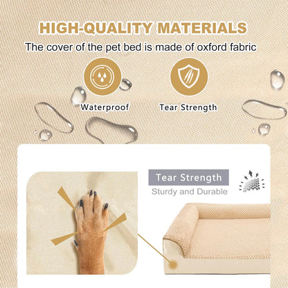 JOYELF Orthopedic Dog Bed for Medium Dogs,U-Shaped Foam Sofa Bed, Bolster Waterproof Pet Bed with Removable Washable Cover and Nonskid Bottom, for Small to Medium Dogs - Khaki