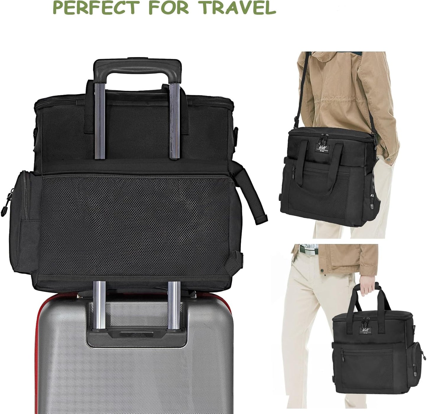 WOLT Dog Travel Bag Dog Bag for Traveling and Supplies with 2 Collapsible Bowls, 2 Food Containers, 1 Place Mat, Black - Pawvie