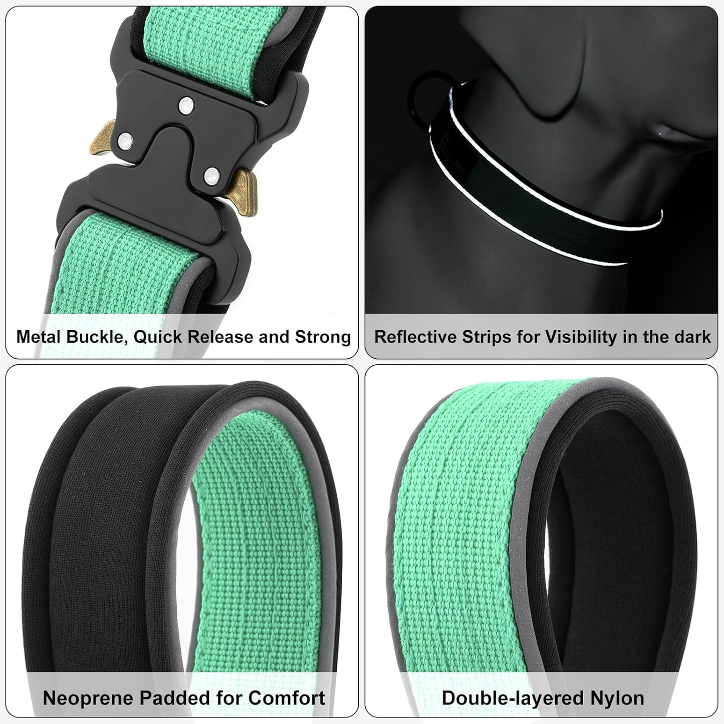 Plutus Pet Tactical Dog Collar, Reflective, Adjustable Heavy Duty Dog Collar, Soft Padded and Comfortable, for Small Medium and Large Dogs (Teal, XS)