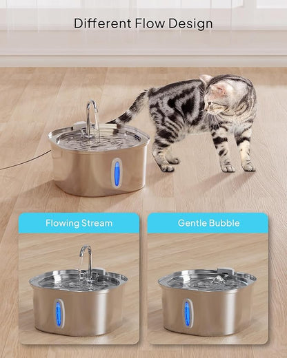 PEKTACO Stainless Steel Cat Water Fountain, 3.2L/108oz Cat Water Dispenser with Ultra-Quiet Water Pump and Water-Level Window, Dishwasher Safe Pet Drinking Fountain for Cats & Small Dogs