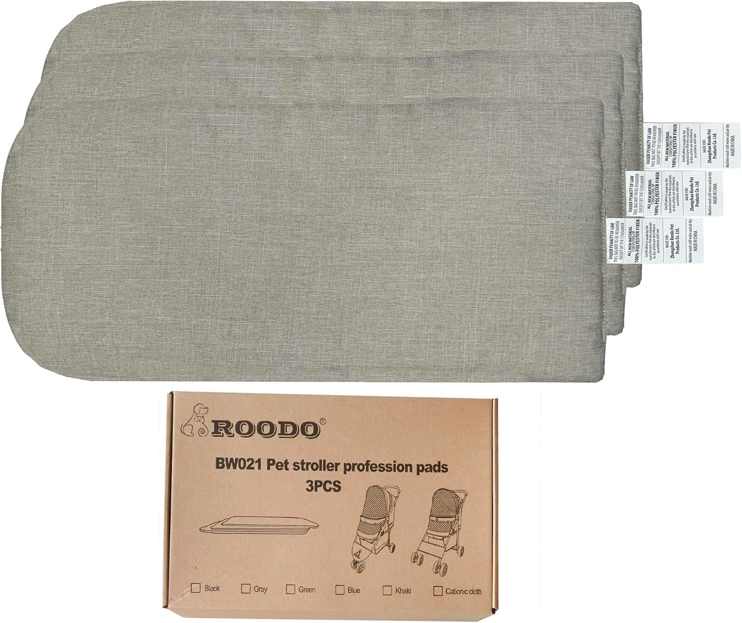 ROODO Pet Stroller Inner Pad for Exclusive Use,Original,Replaceable,Easy to Clean,Set of 3 pc(Khaki) - Pawvie