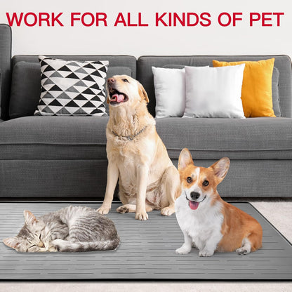 39.4"x29.5" Large Pet Food Mat, Silicone Dog Mats for Food and Water, Nonslip Pet Feeding Mats for Floors,Dog Cat Bowl Mat with Raised Edges, Lake Blue