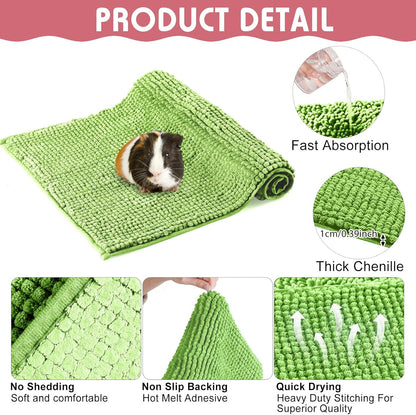 Amylove 4 Pcs Guinea Pig Cage Liner Guinea Pig Bedding Washable Fleece Pee Pads Reusable Small Animals Training Mat Small Animal Sleeping Bed for Bunny Hamster (Green Pink,16 x 24 Inch)