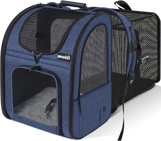 Pecute Pet Carrier Backpack, Large Cat Carrier Backpack, Expandable Cat Backpack with Breathable Mesh for Medium Large Cats, and Small Dogs, Dog Backpack Carrier for Travel Hiking Blue - Pawvie