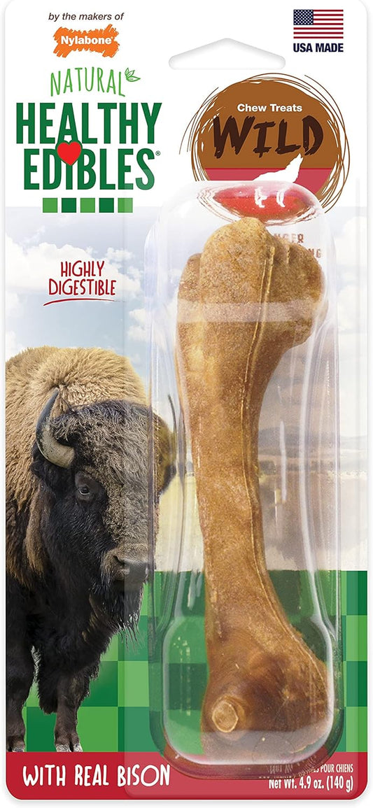 Nylabone Healthy Edibles WILD Natural Longer-Lasting Chew Treats, Bison Flavor, Large Dogs Up to 50 lbs - Made in USA (1 Count)